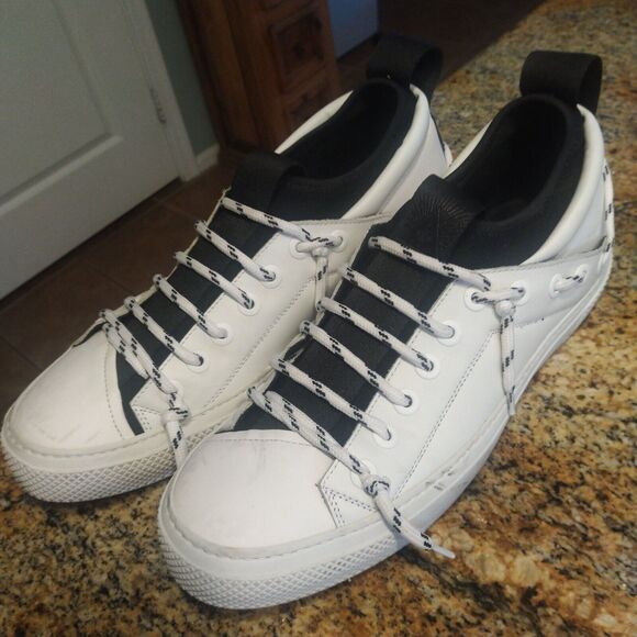 Bruno Bordese Men's Triangular Black/White Leather Sneakers Laces Size 9 US 43 - Picture 1 of 12